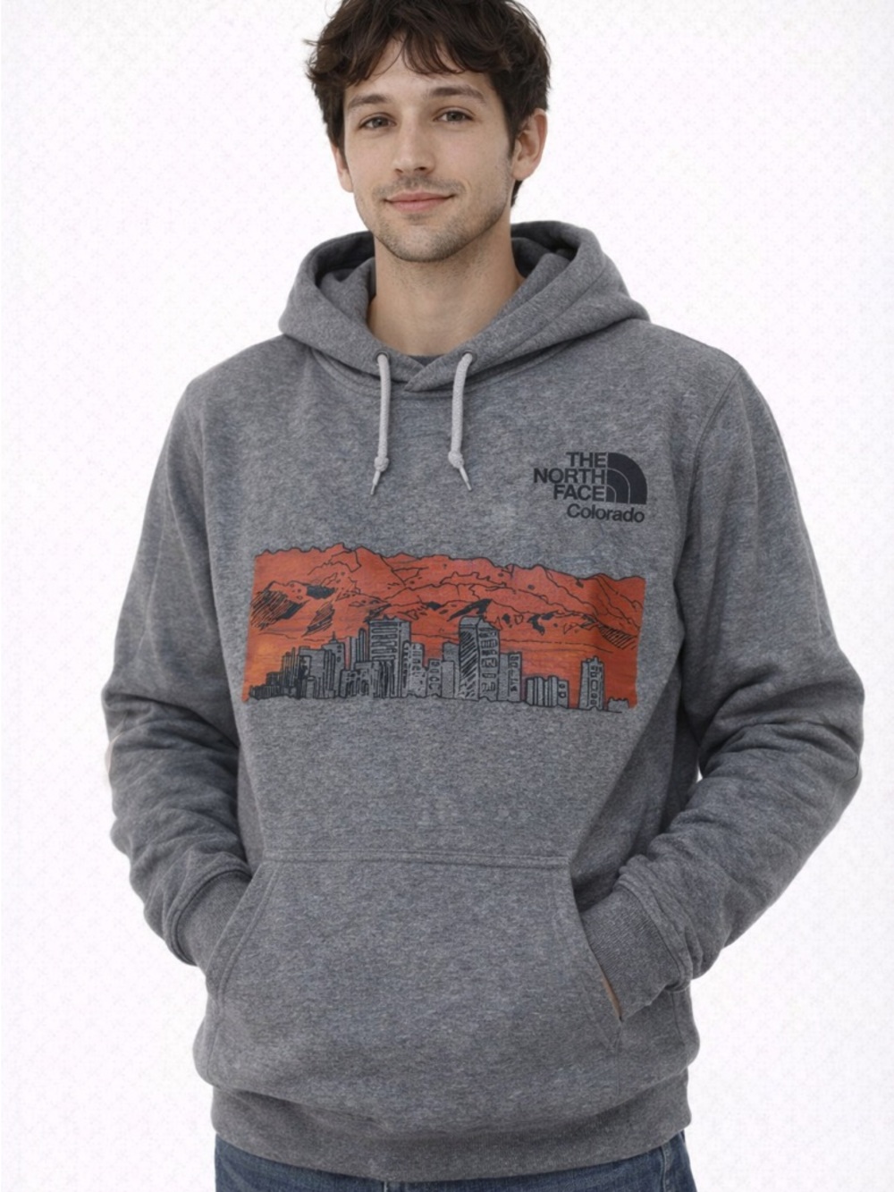 The North Face Gray Hoodie with Orange Colorado Skyline Graphic - Picture 1 of 4